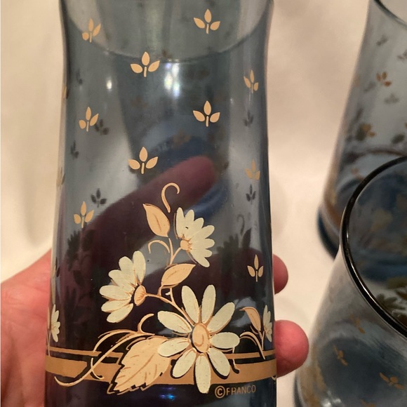 Vintage Libbey Franco Glass Tumblers Bolero Dusky Blue Daisy Flower Set Of 6 - Picture 6 of 8